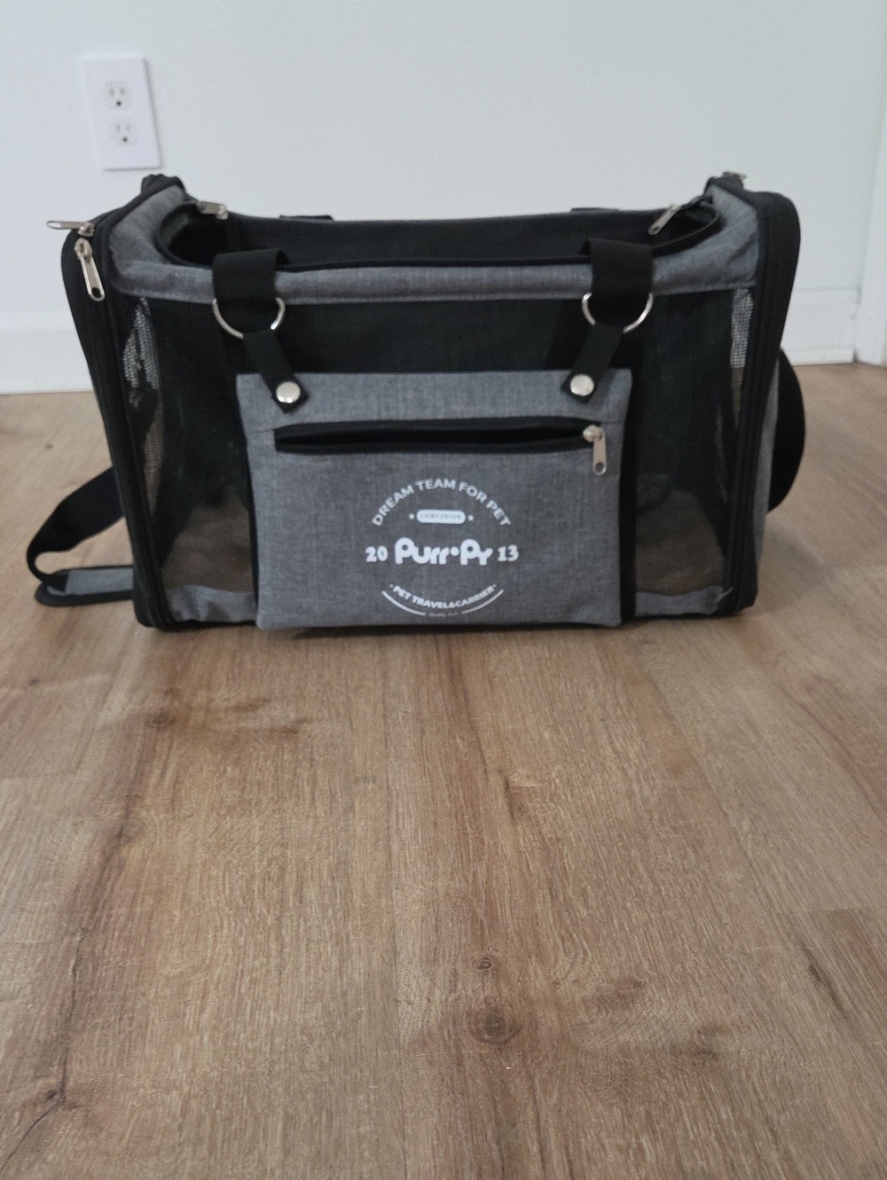 Gray Pet Carrier Tote - Hands-Free Travel Bag